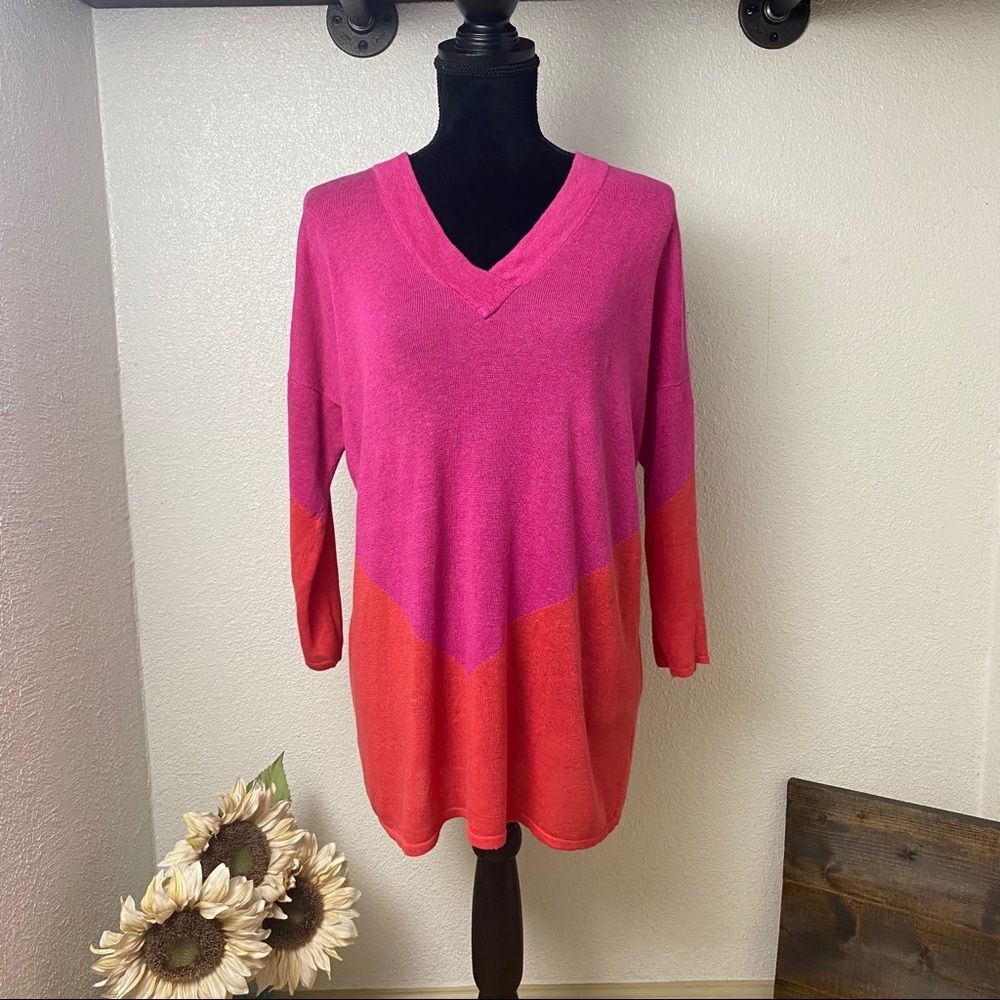 Pink Orange Oversized Linen Blend Sweater - ZOZO